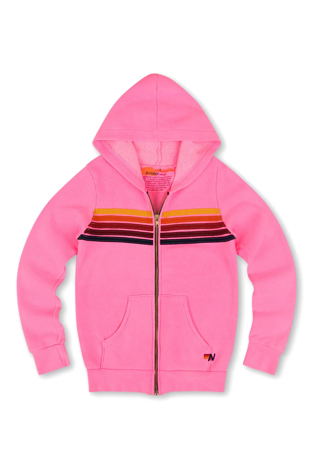 Image of KID'S 5 STRIPE HOODIE - NEON PINK