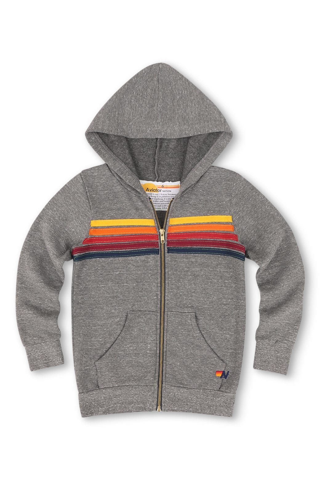 Image of KID'S 5 STRIPE HOODIE - HEATHER GREY