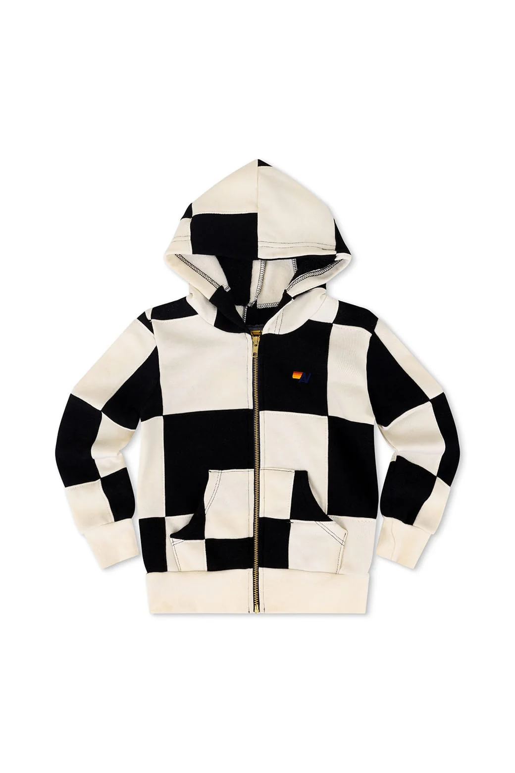 Image of KID'S CHECK QUILTED ZIP HOODIE - VINTAGE WHITE // BLACK