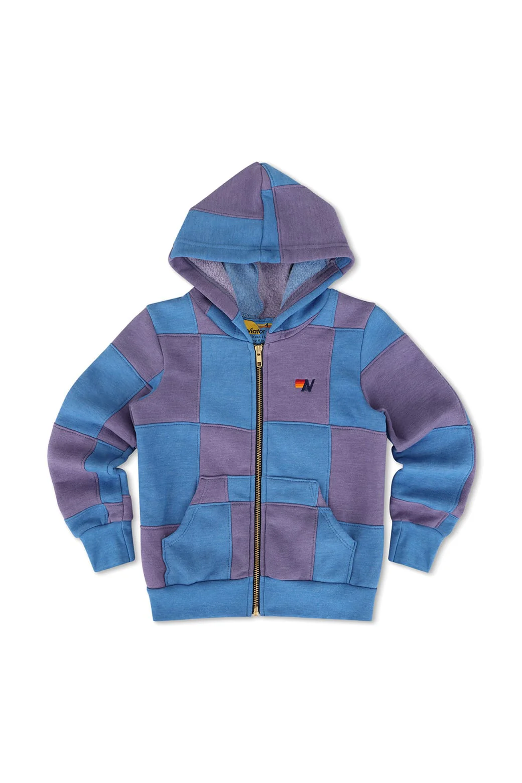 Image of KID'S CHECK QUILTED ZIP HOODIE - LAVENDER // OCEAN