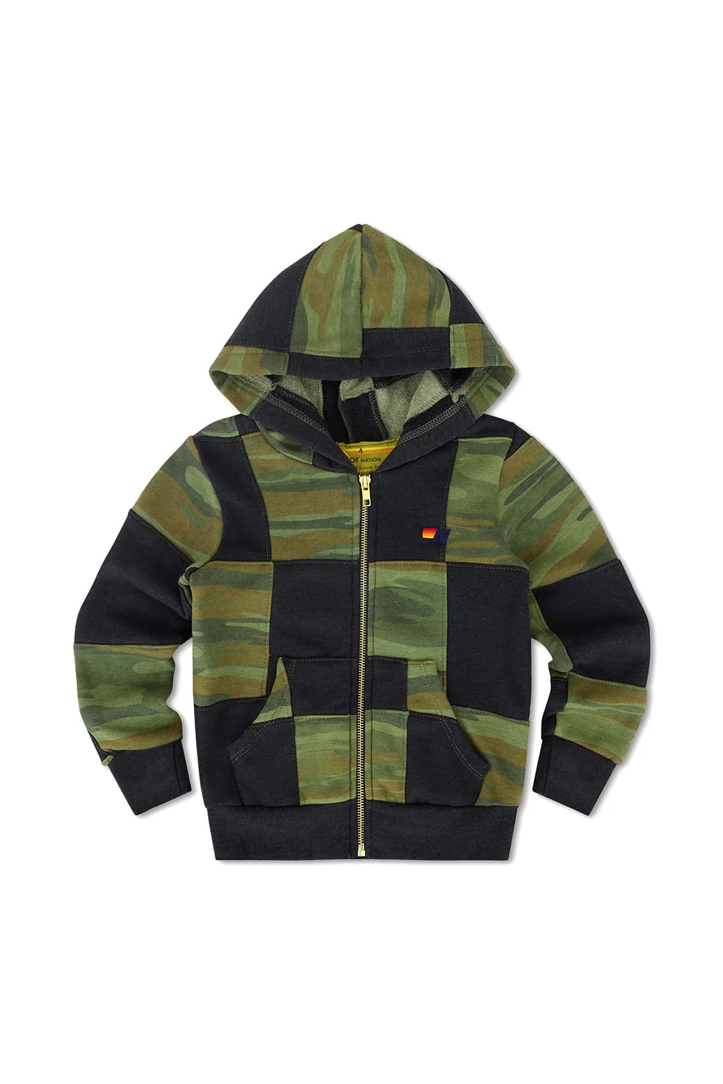 Image of KID'S CHECK QUILTED ZIP HOODIE - SMOKE // CAMO