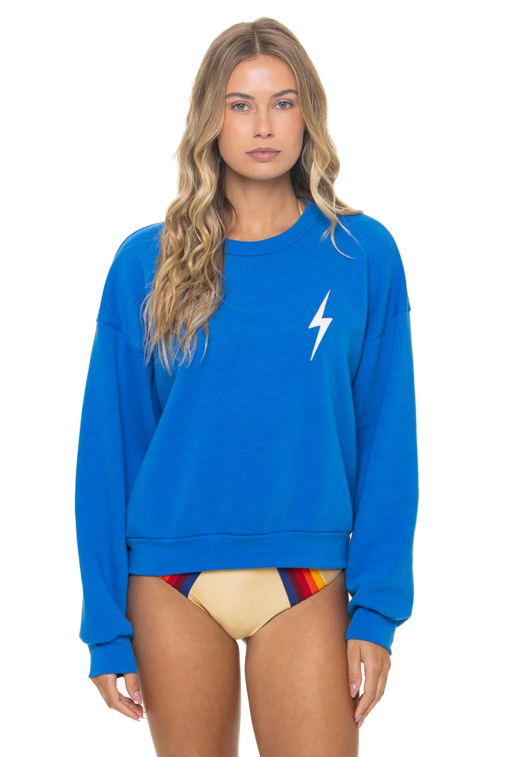 Image of BOLT STITCH RELAXED CREW SWEATSHIRT - OCEAN // WHITE