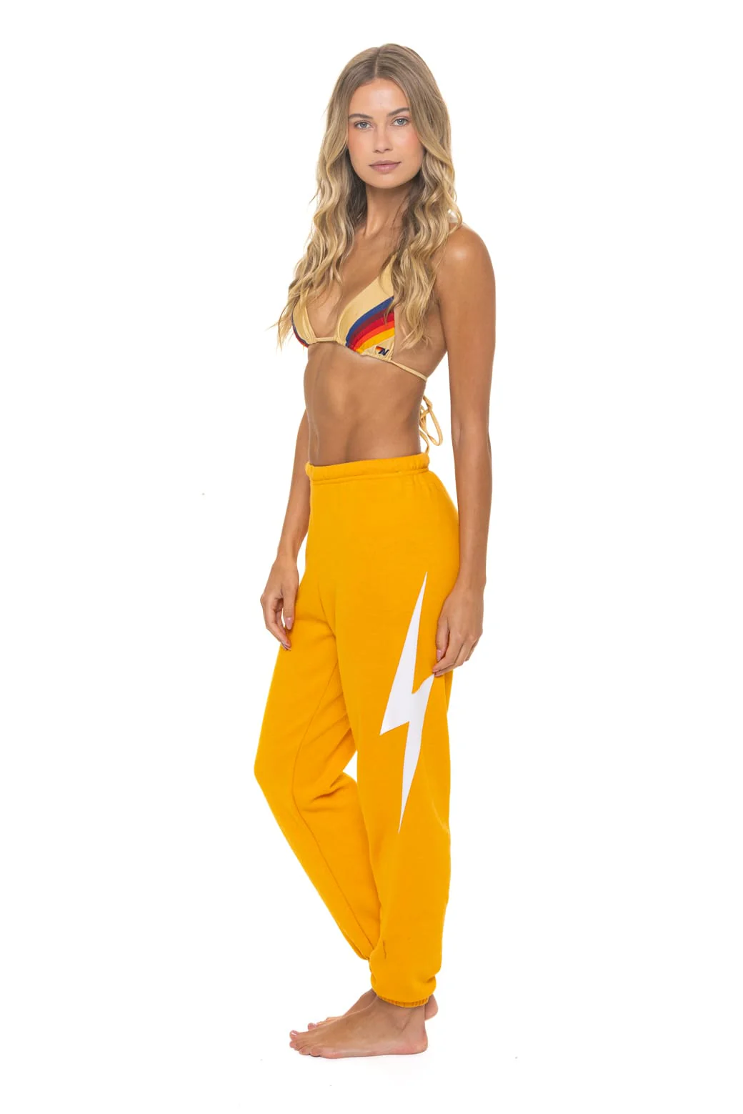 Image of BOLT STITCH SWEATPANTS - VINTAGE GOLD // WHITE