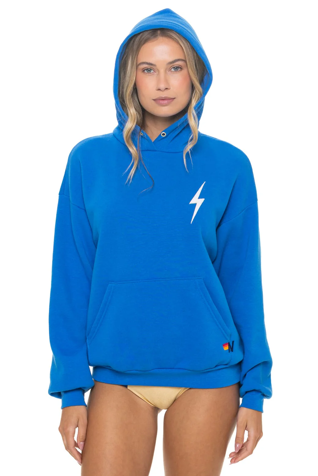 Image of BOLT STITCH RELAXED PULLOVER HOODIE - OCEAN // WHITE