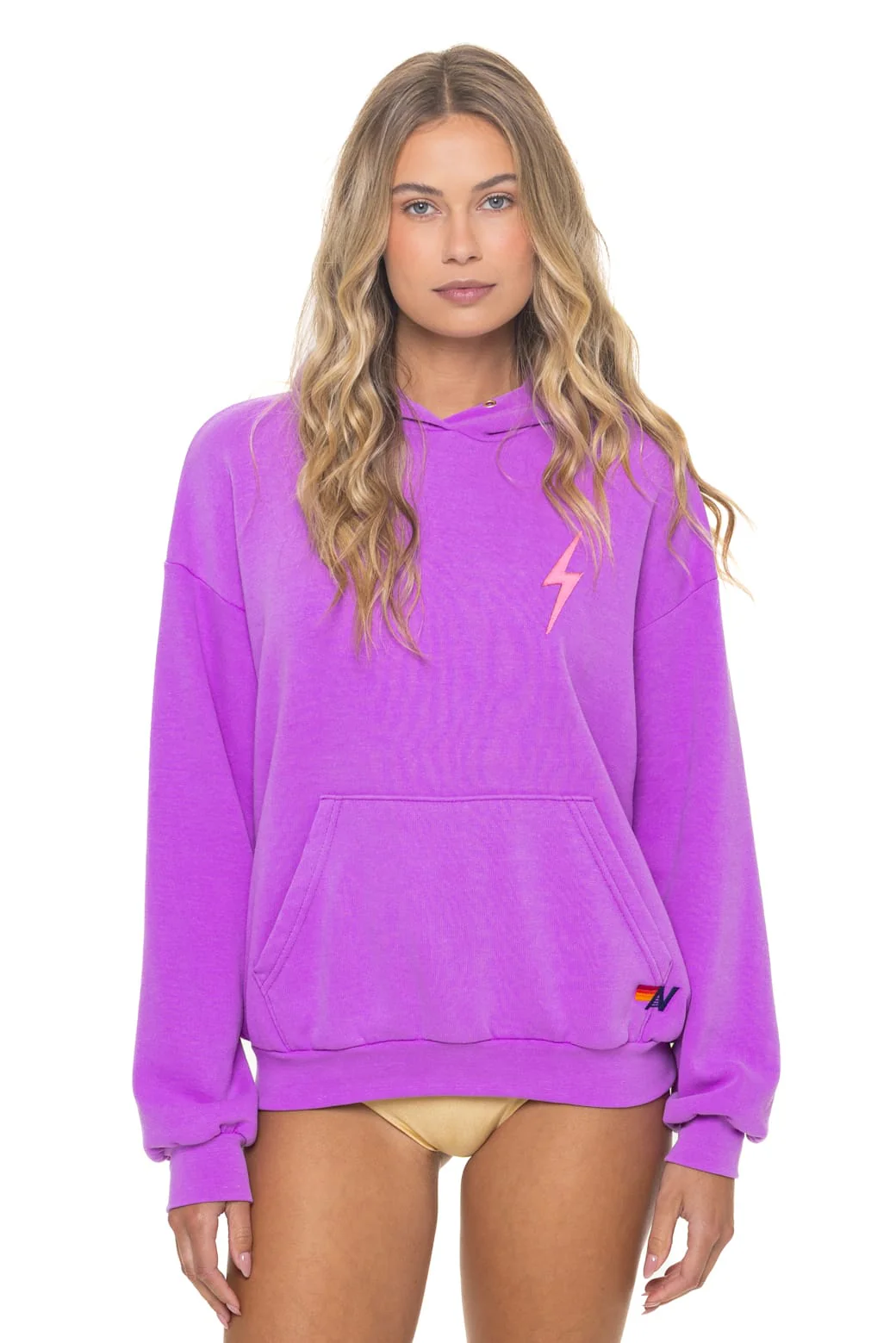 Image of BOLT STITCH RELAXED PULLOVER HOODIE - NEON PURPLE // NEON PINK