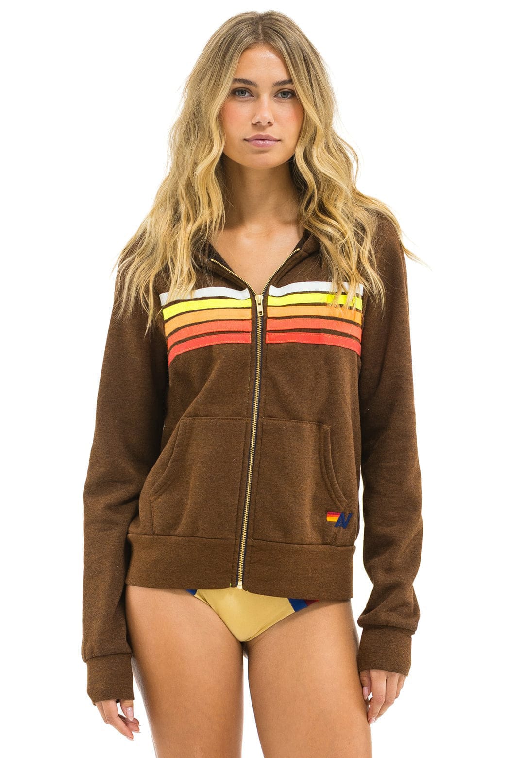 Image of 5 STRIPE HOODIE - CHOCOLATE // WHITE NEON