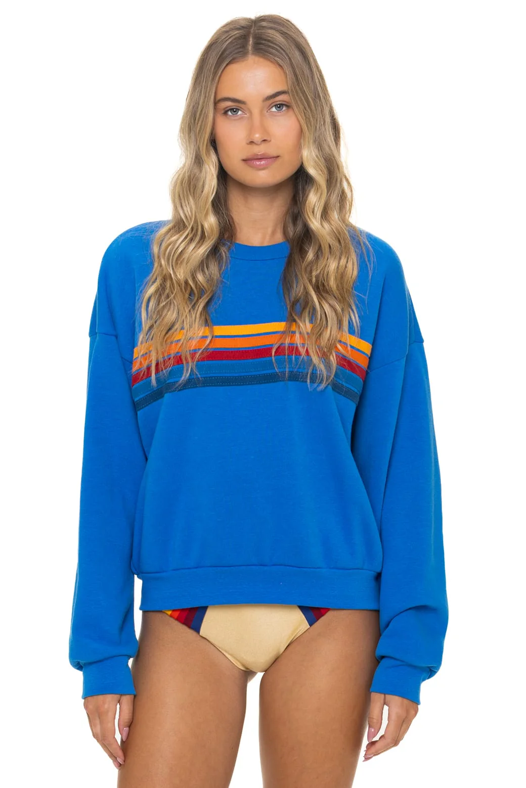 Image of 5 STRIPE RELAXED CREW SWEATSHIRT - OCEAN