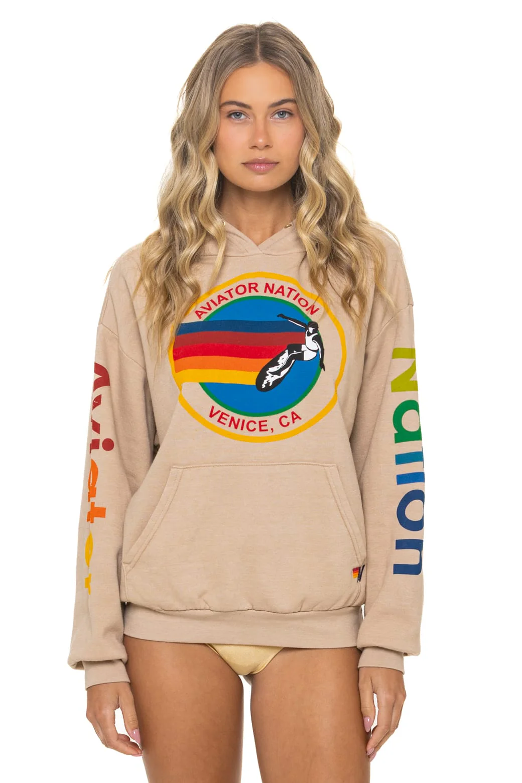 Image of AVIATOR NATION  RELAXED PULLOVER HOODIE - SAND