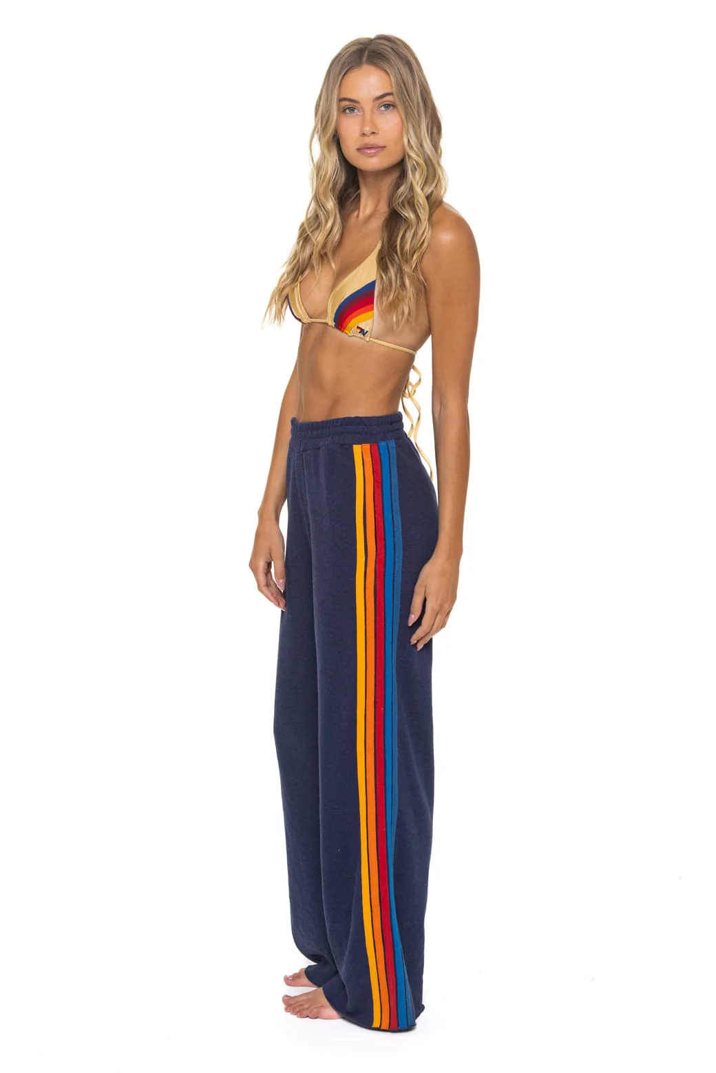 Image of 5 STRIPE WIDE LEG POCKET SWEATPANTS - NAVY