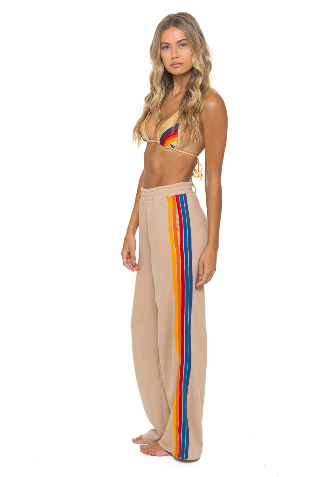 Image of 5 STRIPE WIDE LEG POCKET SWEATPANTS - SAND