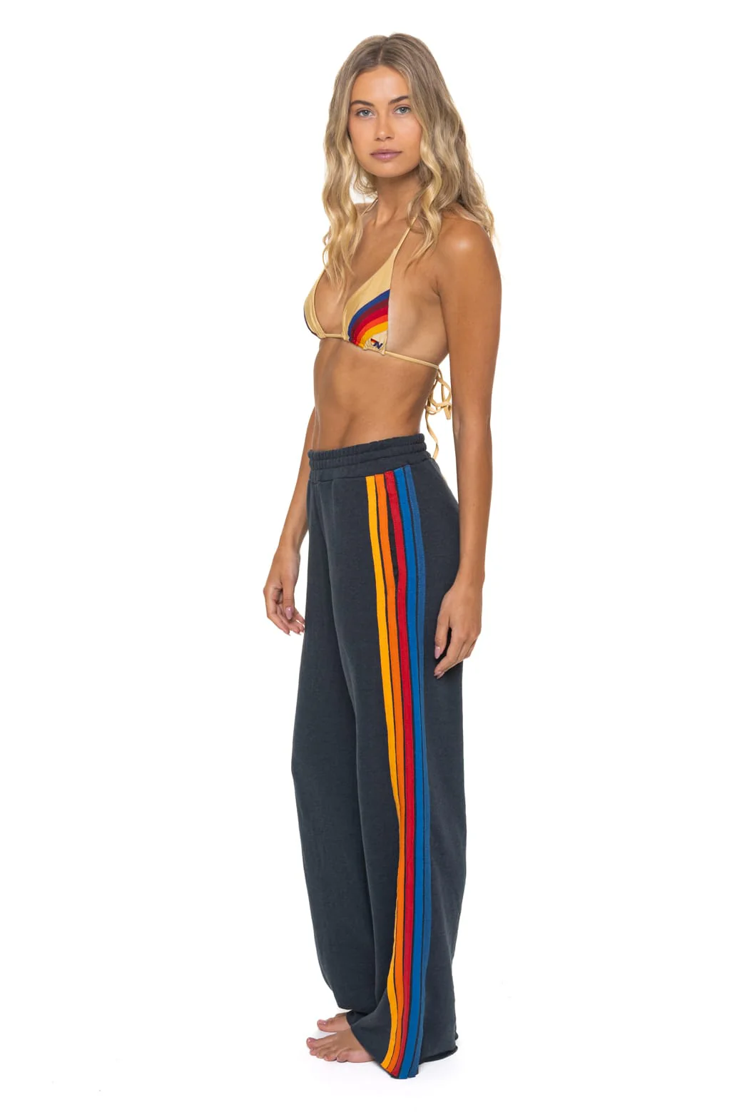 Image of 5 STRIPE WIDE LEG POCKET SWEATPANTS - CHARCOAL