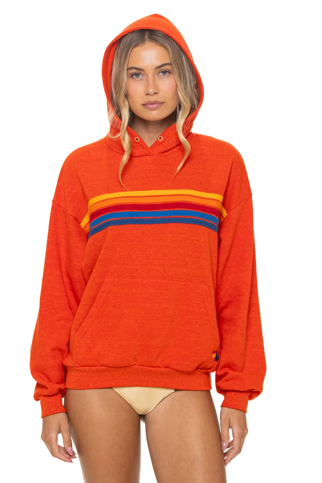 Image of 5 STRIPE RELAXED PULLOVER HOODIE - VINTAGE ORANGE