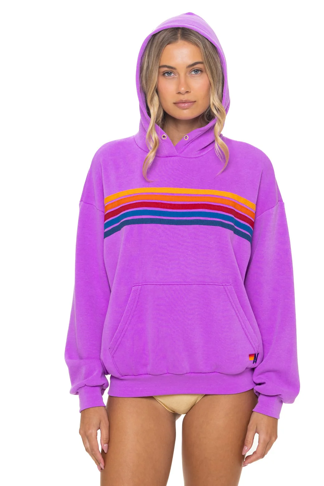 Image of 5 STRIPE RELAXED PULLOVER HOODIE - NEON PURPLE
