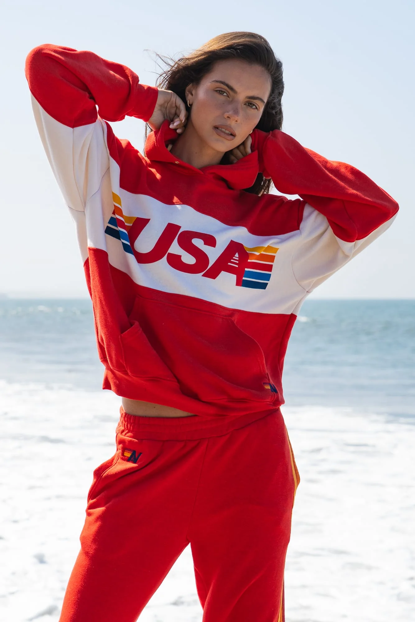 Aviator Nation USA Relaxed Pullover Hoodie — Red Vintage White