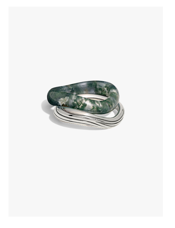 Carved Gemstone Stacking Ring Set