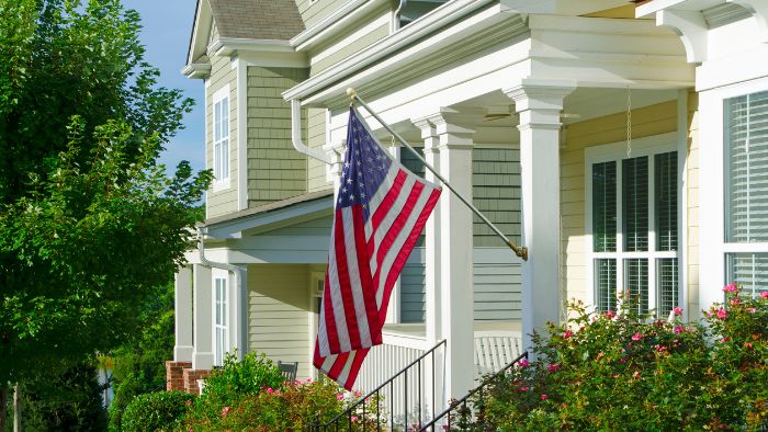 American flag on front porch