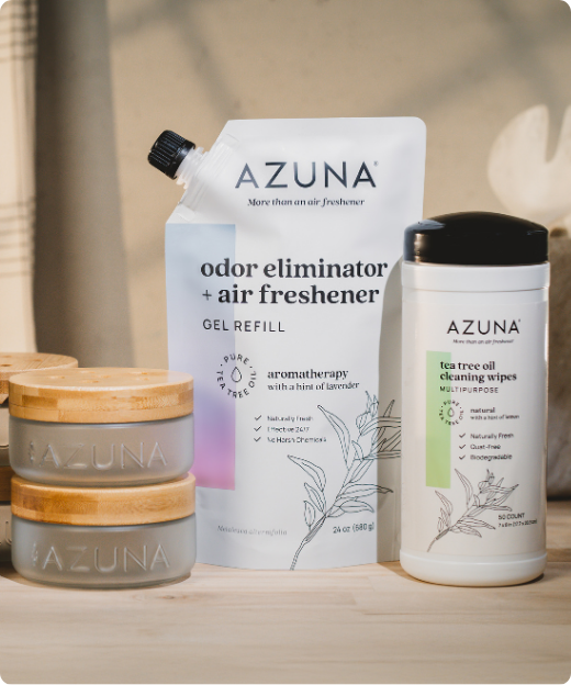 Azuna wipes, gel & glass jars