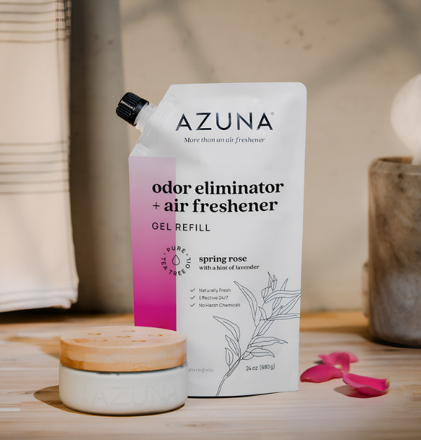 Spring Rose odor eliminator + air freshener gel pouch and filled glass jar