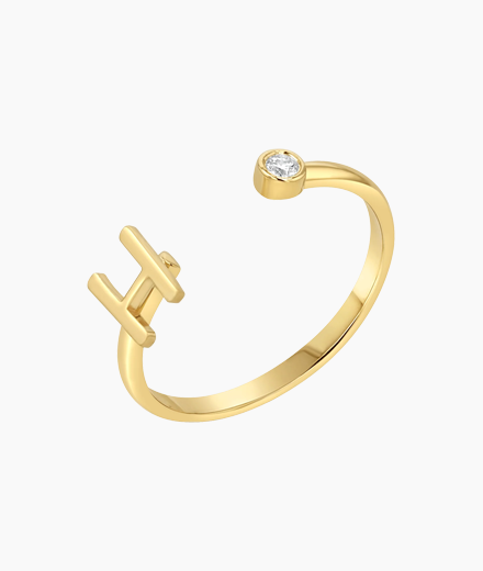 Solid Initial Letter Ring with Birthstone