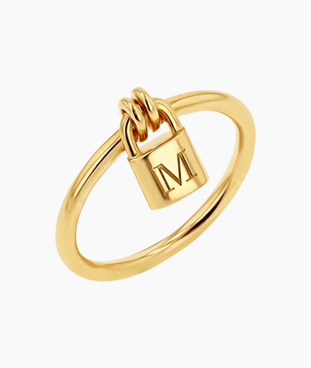 Engravable Initial Love Padlock Ring