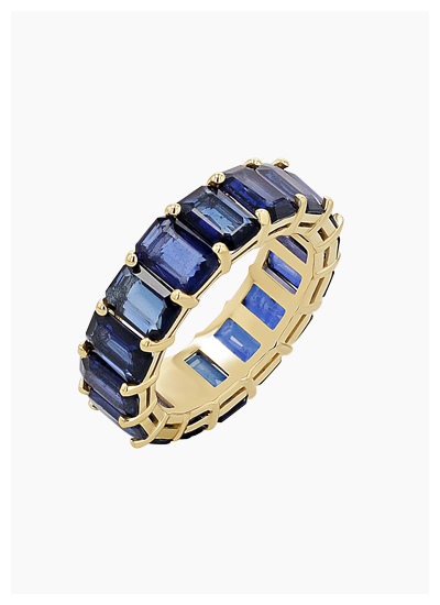 Genuine Blue Sapphire Emerald Cut Eternity Ring