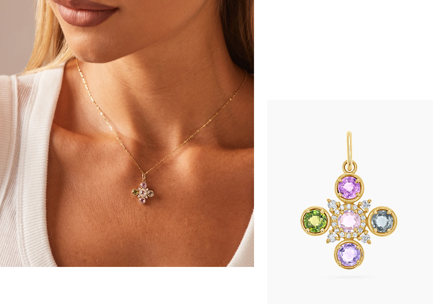 Sapphire and Diamond Fleur Cross Pendant