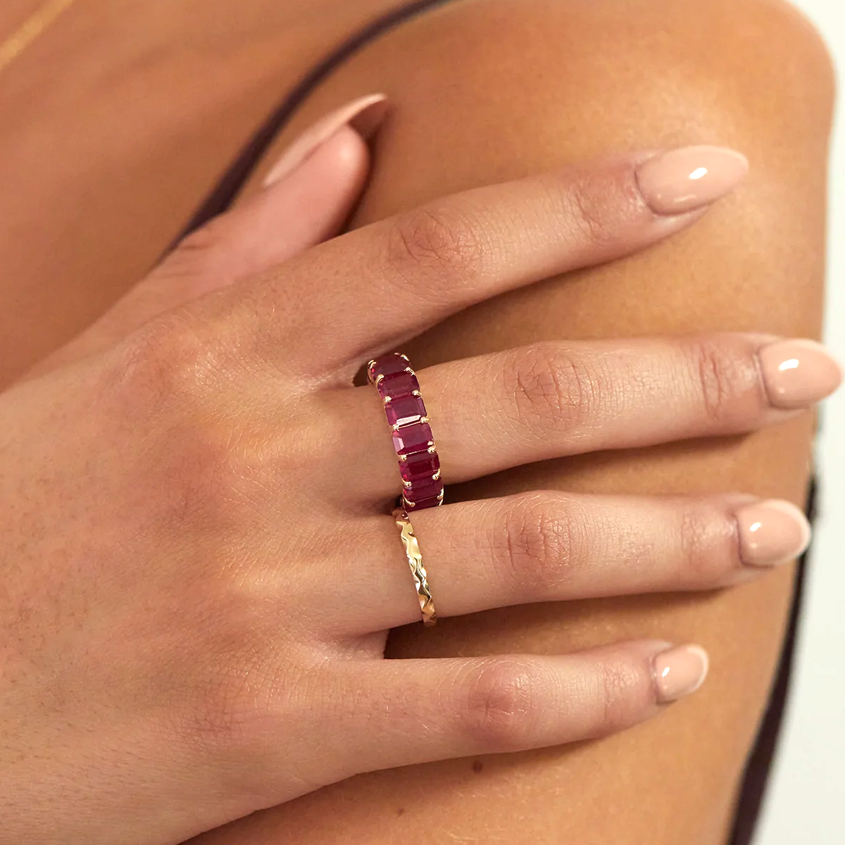 Genuine Ruby Emerald Cut Eternity Ring