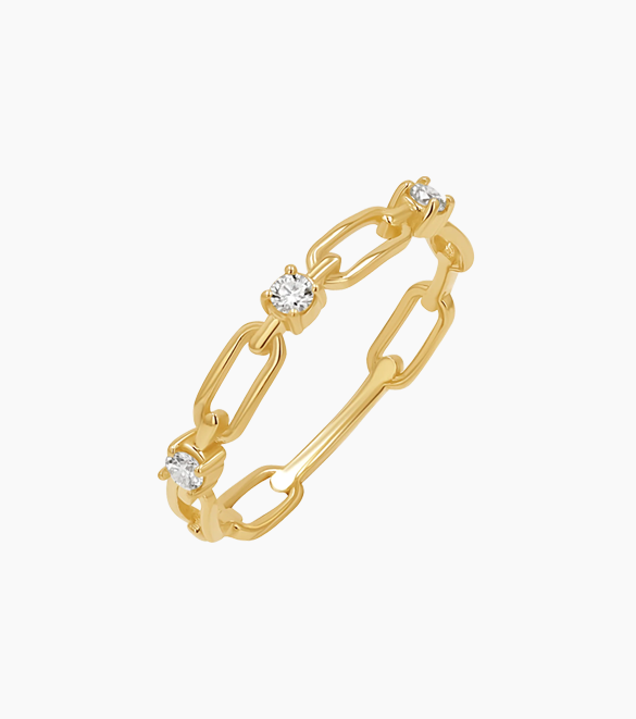 Three Diamond Paper Clip Link Ring