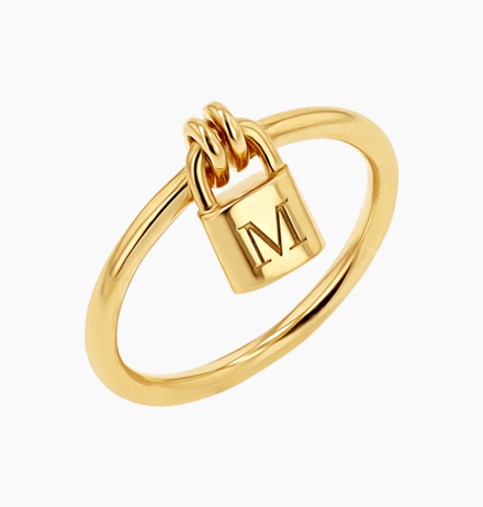 Engravable Initial Love Padlock Ring