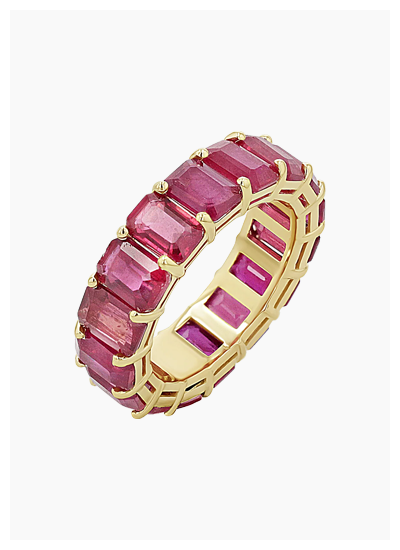 Genuine Ruby Emerald Cut Eternity Ring