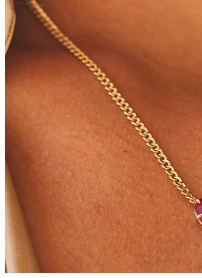 Ruby Heart Cuban Chain Necklace