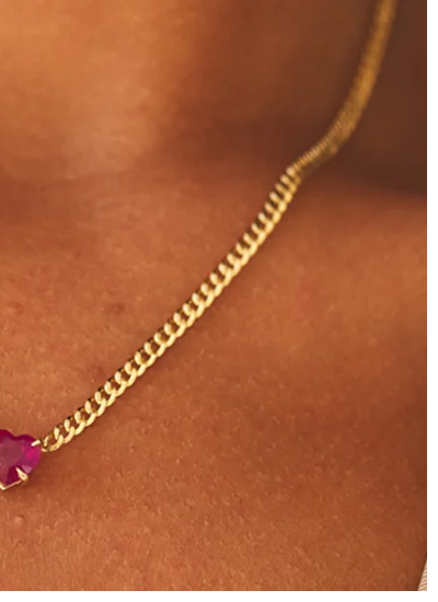 Ruby Heart Cuban Chain Necklace