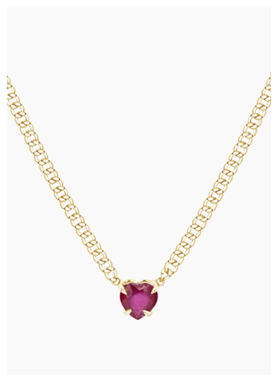 Ruby Heart Cuban Chain Necklace