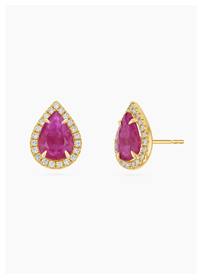 Diamond Pave Teardrop Ruby Studs