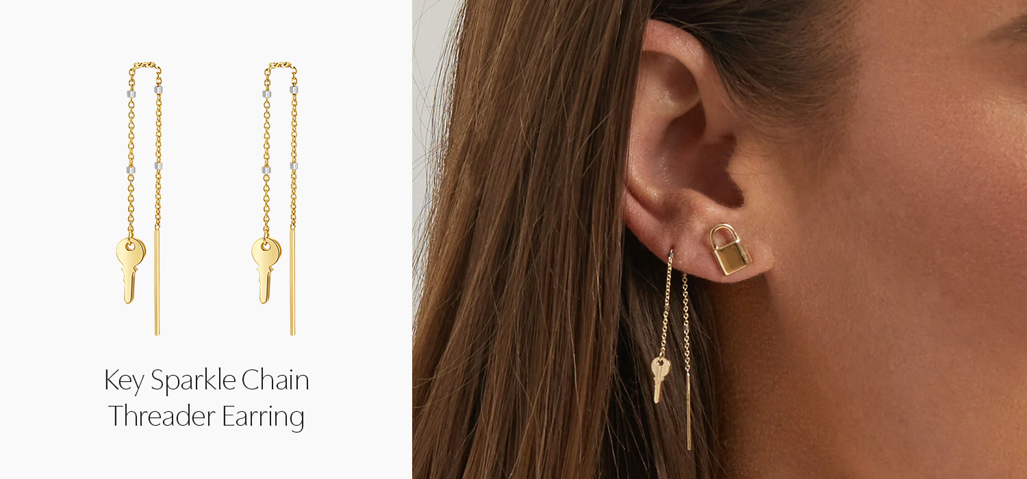 Key Sparkle Chain Threader Earring