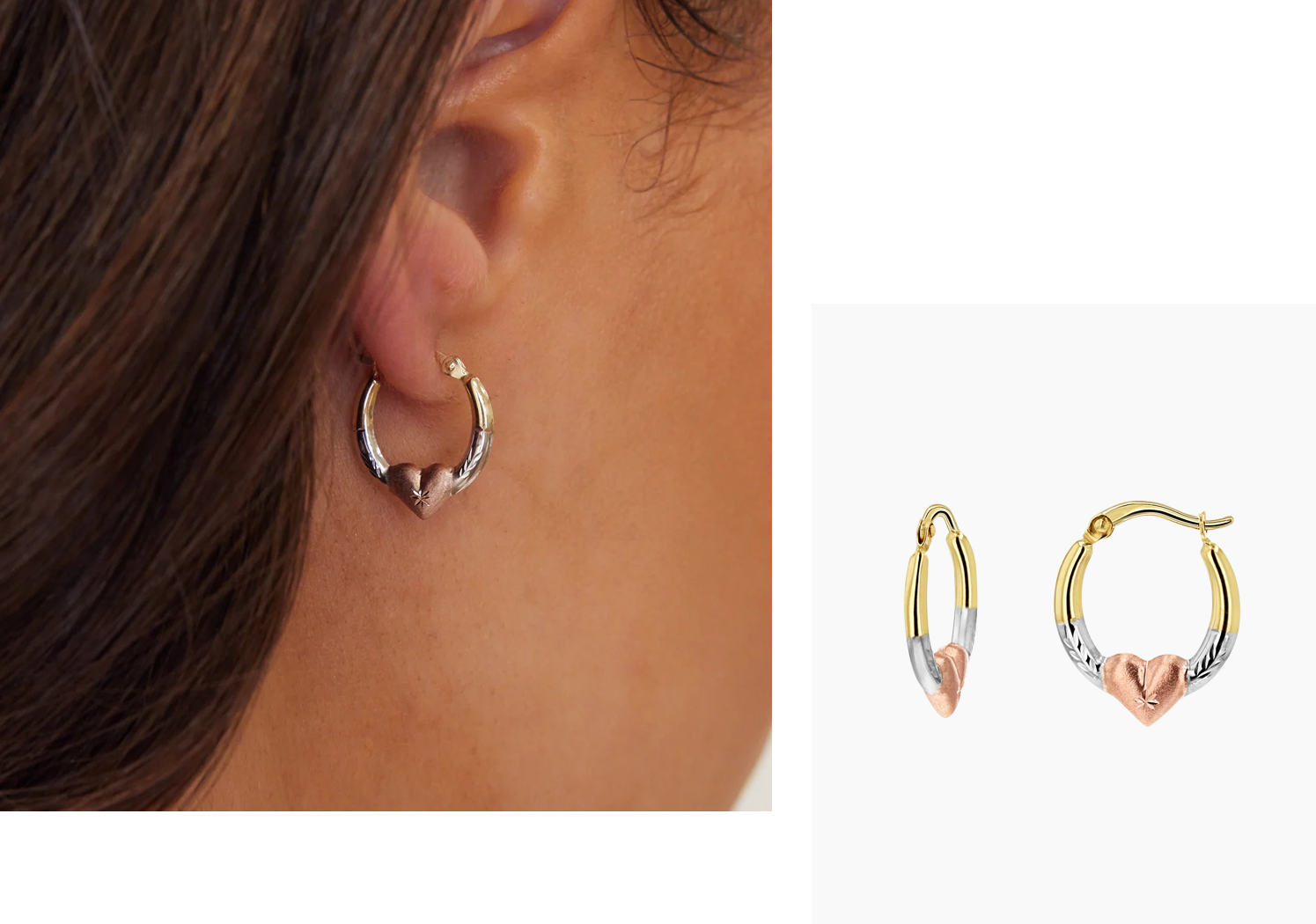 Tri-Color Puff Heart Hoop Earrings