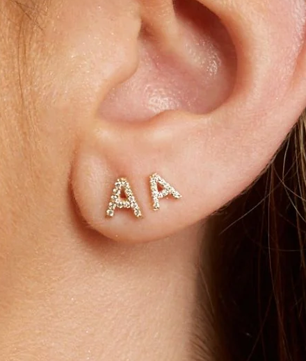 Diamond Pave Letter Stud Earrings