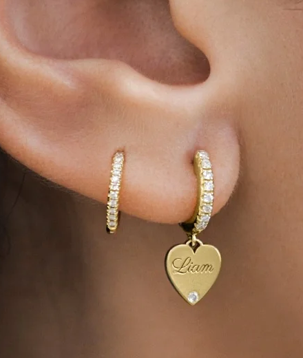 Custom Diamond Heart Huggie Earrings