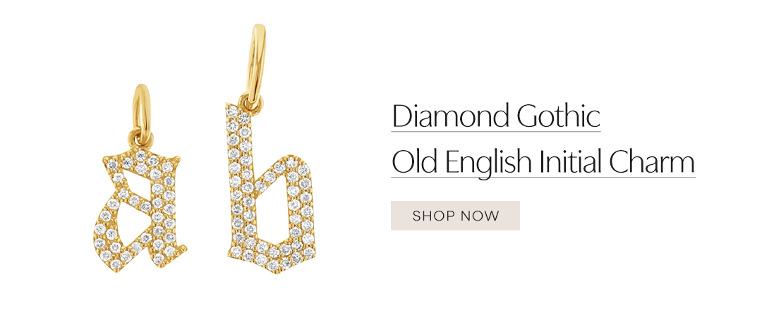Diamond Gothic Old English Initial Charm