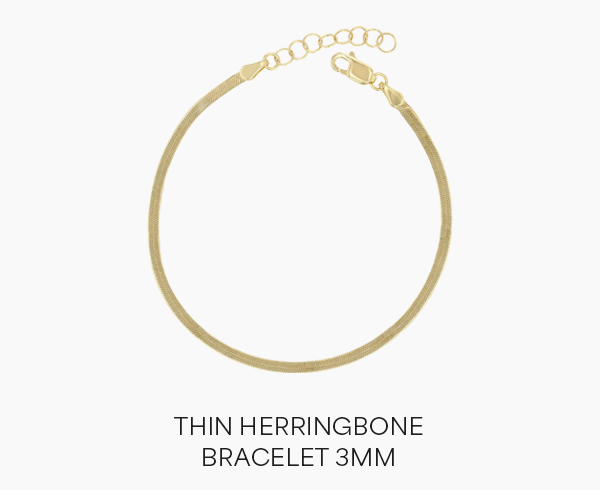 14K Gold Thin Herringbone Bracelet 3mm