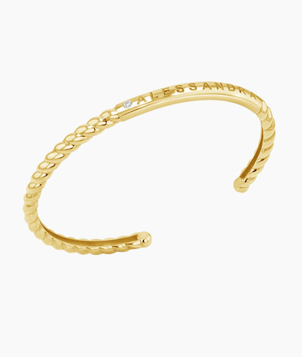Diamond Solitaire Engravable Twist Name Cuff