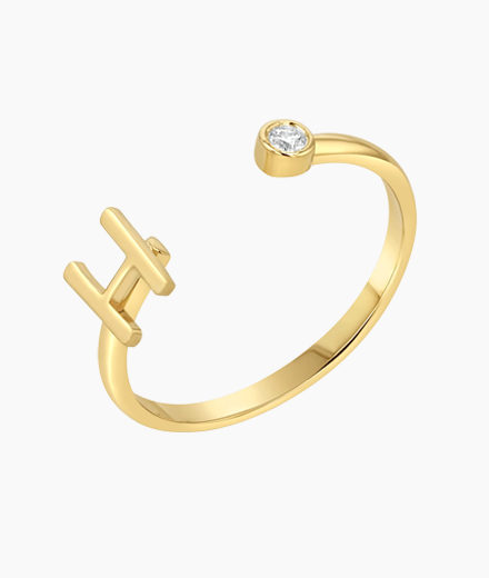 Solid Initial Letter Ring with Birthstone