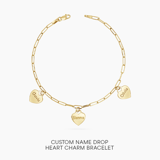 Custom Name Drop Heart Charm Bracelet