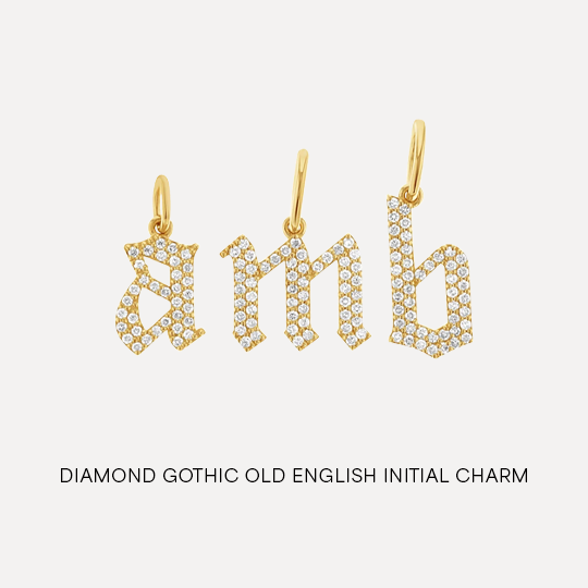 Diamond Gothic Old English Initial Charm