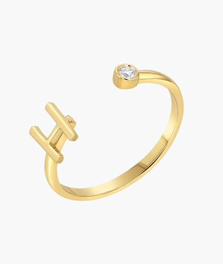 Solid Initial Letter Ring with Birthstone