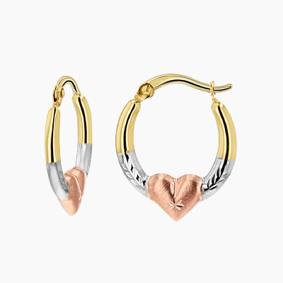 Shop Tri-Color Puff Heart Hoop Earrings