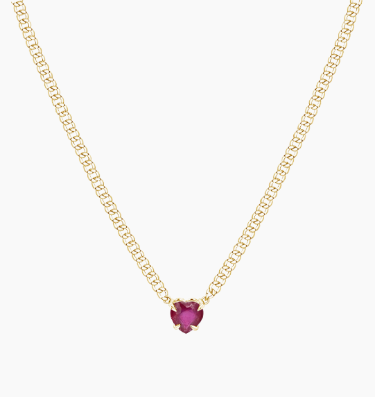 Ruby Heart Cuban Chain Necklace