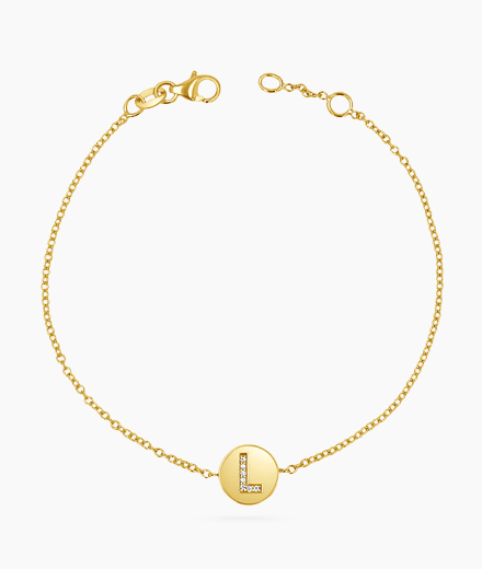 Diamond Initial Coin Bracelet