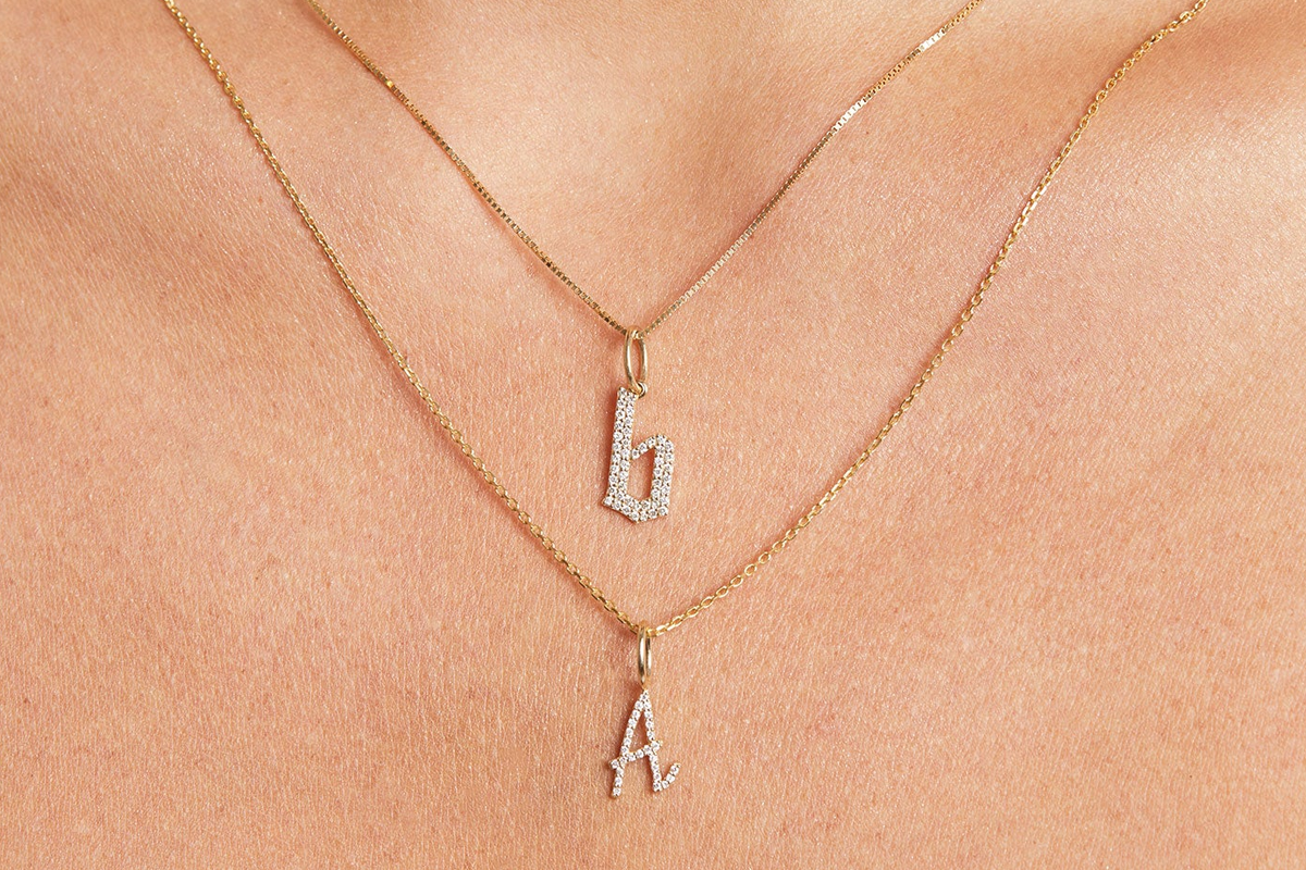 Diamond Gothic Old English Initial Charm