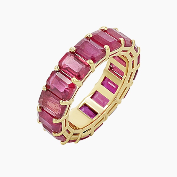 Genuine Ruby Emerald Cut Eternity Ring